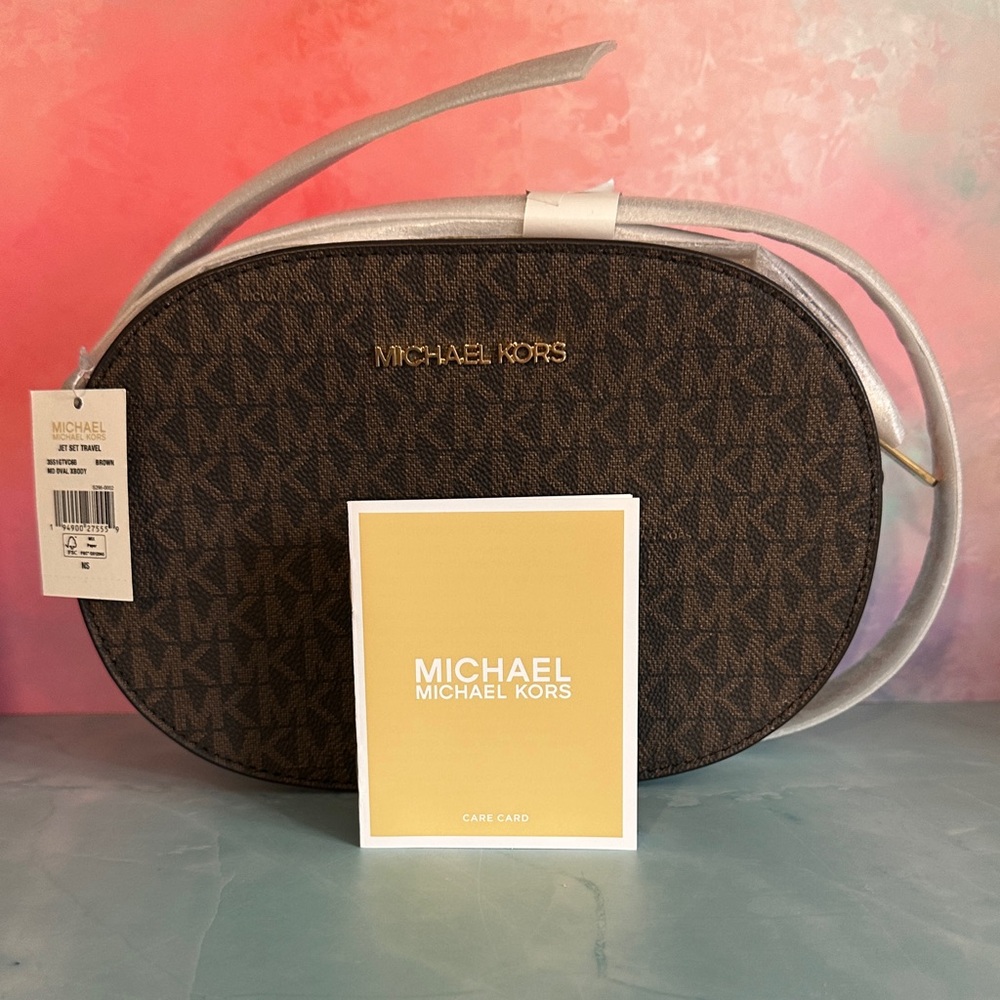 Michael Kors Brown Logo Crossbody Bag Jet Set Travel - Picture 4 of 16